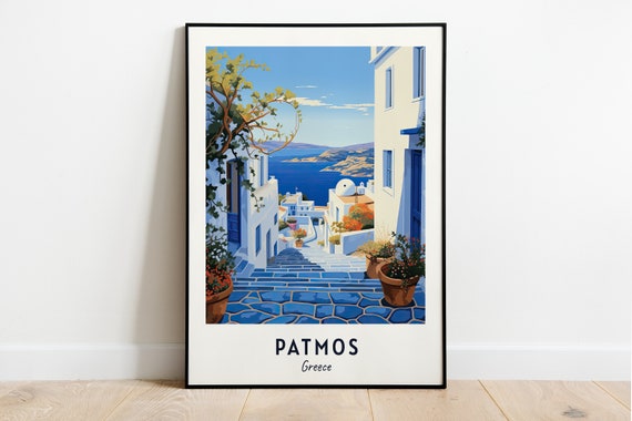 Patmos Greece Travel Poster, Greece City View