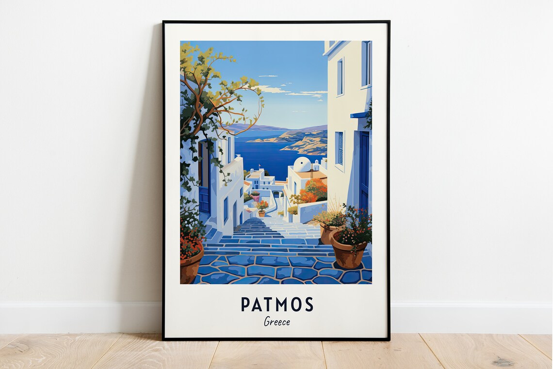 Patmos Greece Travel Poster, Greece City View