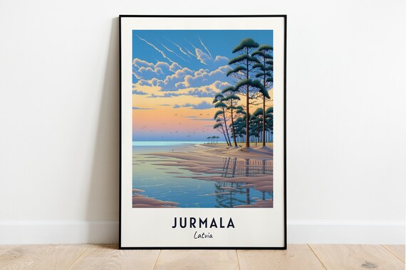 Jurmala Latvia Pine Lined Baltic Beach Golden Sunset Glow Poster