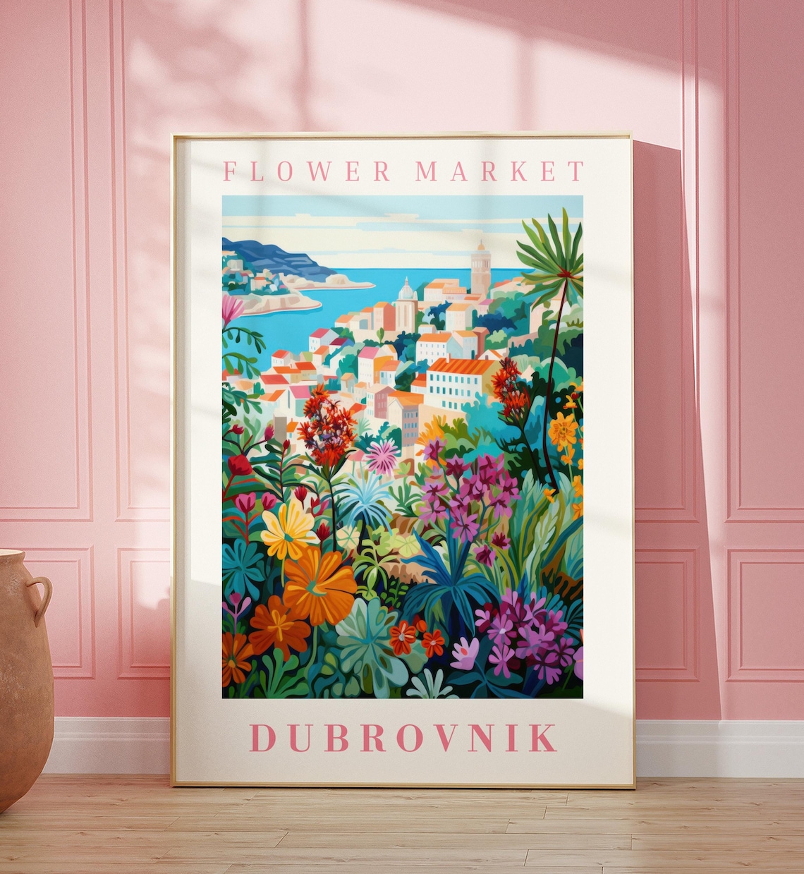 Dubrovnik Flower Market Poster with Adriatic Tropical Blooms