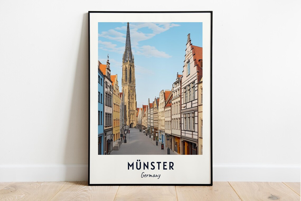 Münster Germany Old Town Gabled Street Church Tower Travel Poster