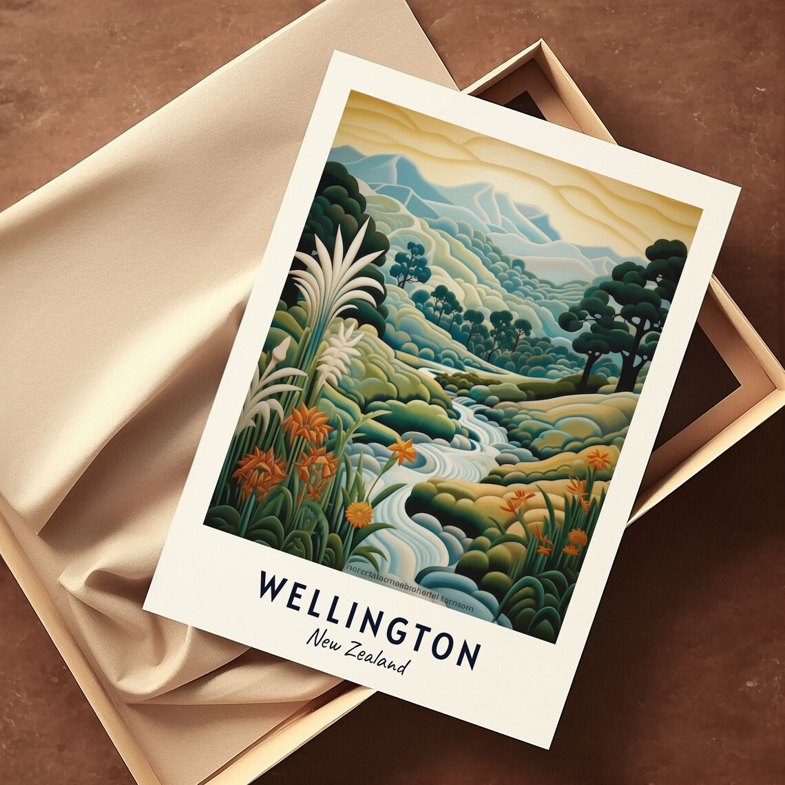 Wellington New Zealand Lush River Valley Wildflowers Art Poster - Image 3
