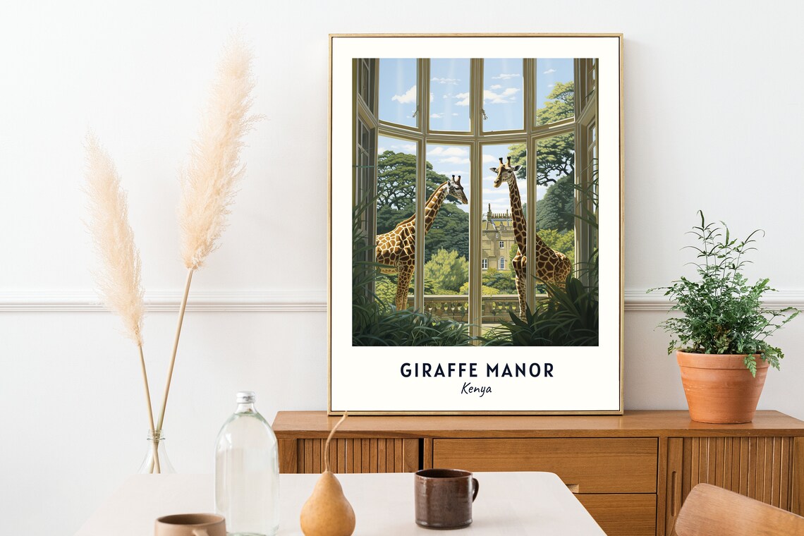 Giraffe Manor Kenya Travel Poster, City Print - Image 3