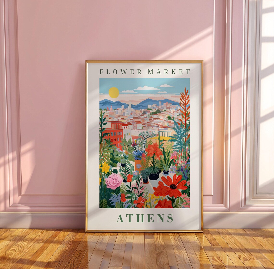 Athens Flower Market Terrace Garden Hillside City View Poster - Image 3