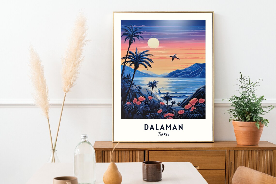 Dalaman Turkey Palm Coast Sunset Minimalist Seascape Travel Poster - Image 2