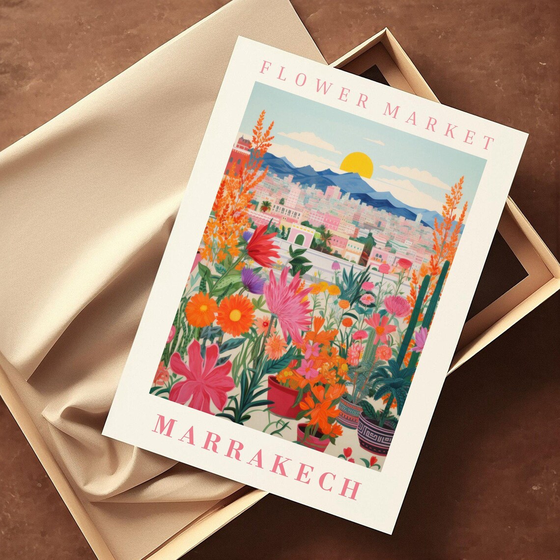 Marrakech Flower Market Travel Poster, Botanical Illustration - Image 2