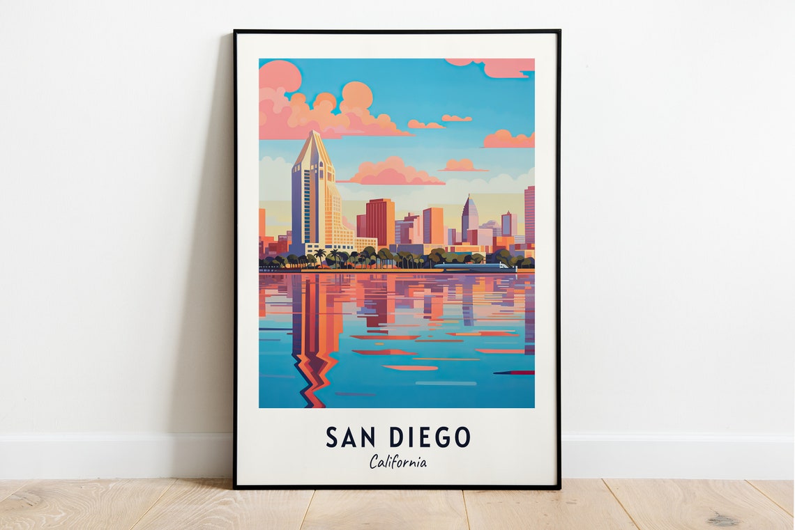 San Diego California Skyline Waterfront Dusk Reflection Poster