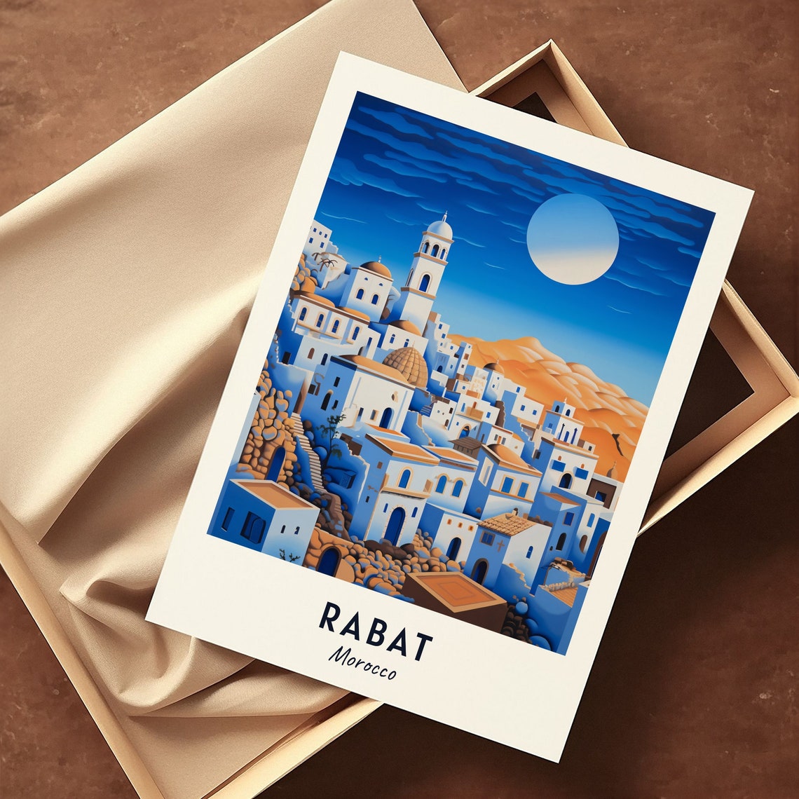 Rabat Moonlit White Medina Rooftops Domes Night Morocco Travel Poster - Image 3