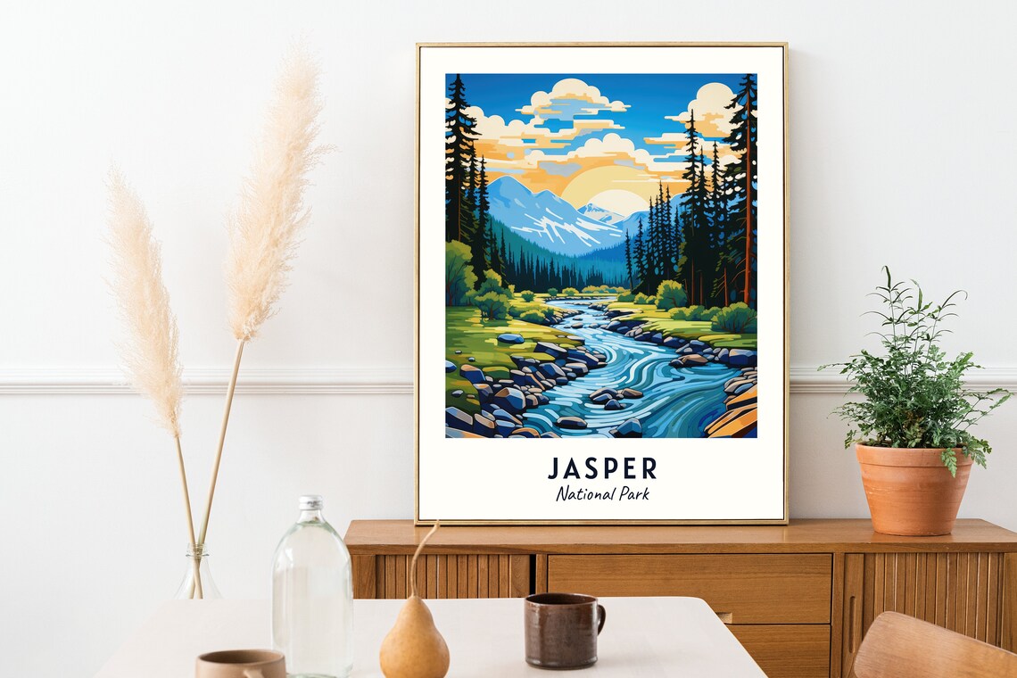 Jasper National Park Snowy Peak River Valley Canadian Rockies Poster - Image 2