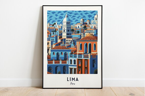 Historic Centre Of Lima Colorful Colonial Cityscape Peru Travel Poster