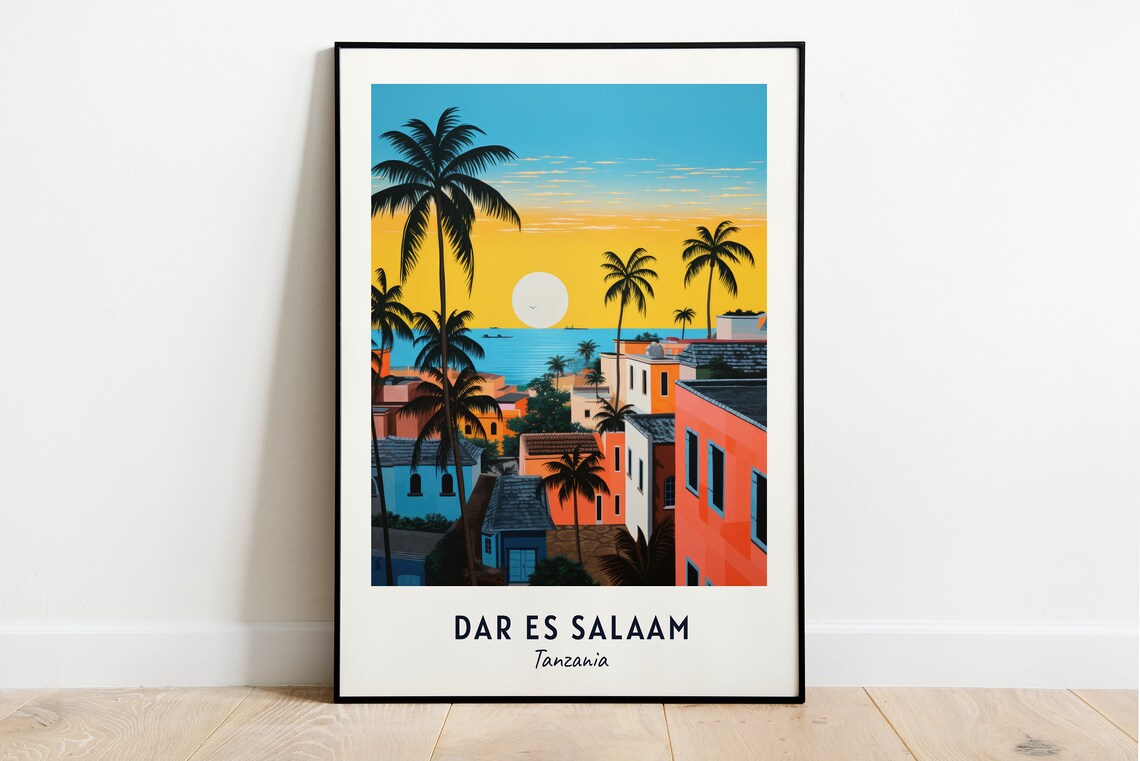 Dar Es Salaam Tanzania Golden Sunset Coastal City Travel Poster