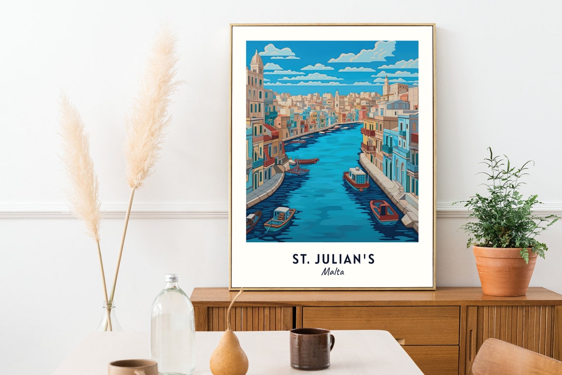 St Julians Malta Harbor Canal With Colorful Buildings And Boats Poster - Image 2
