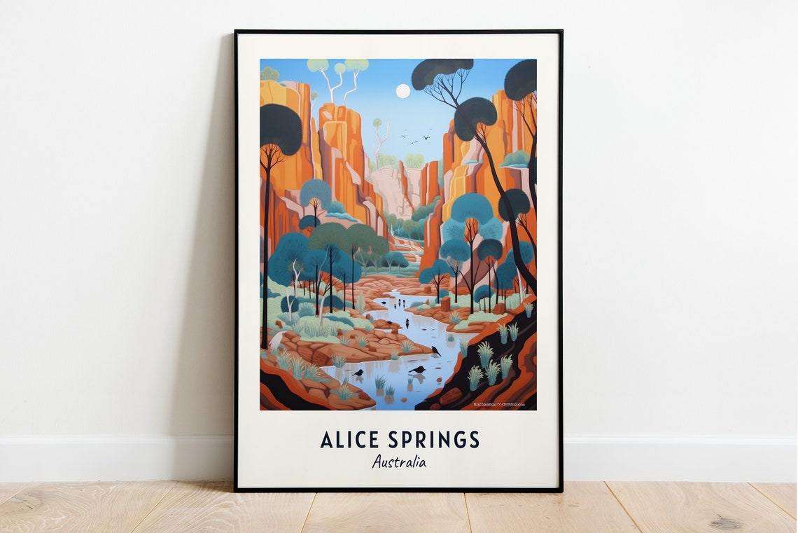 Alice Springs Australia Red Canyon Gorge River Travel Poster