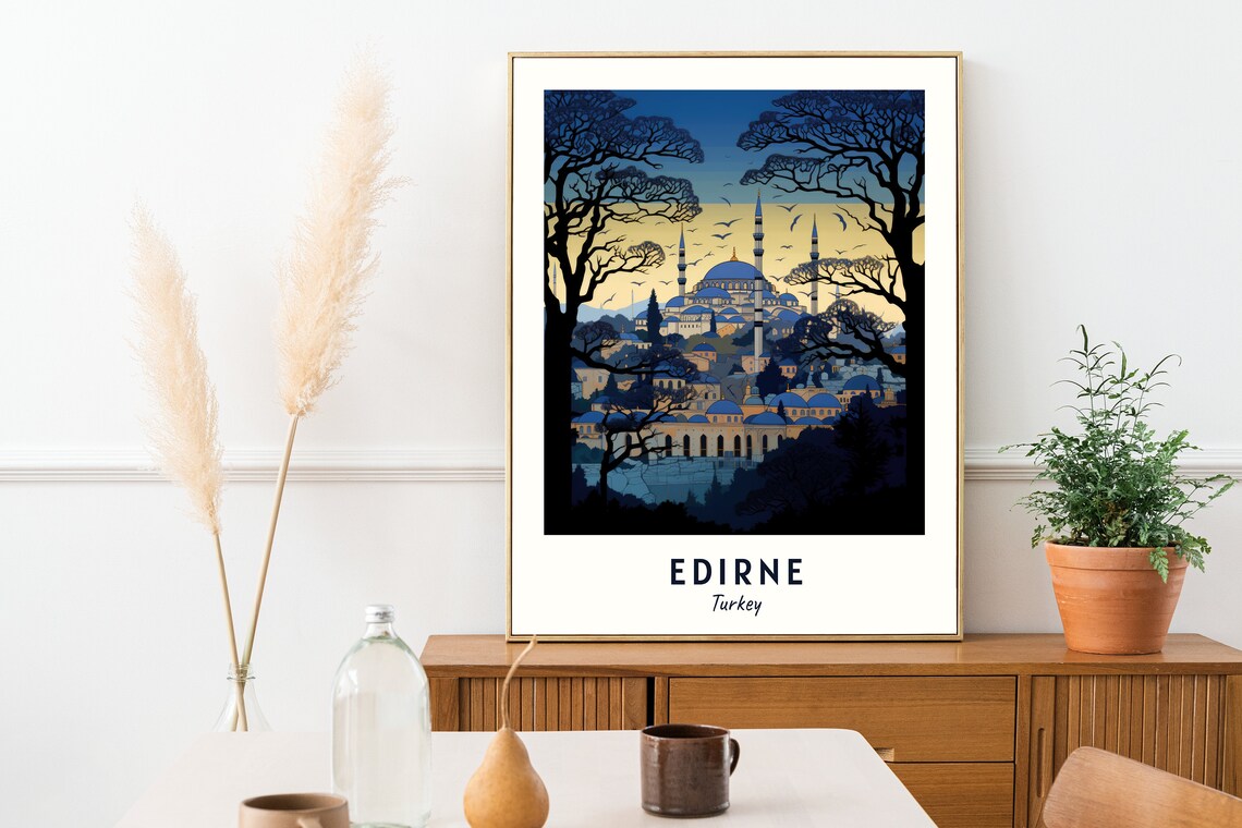 Edirne Turkey Mosque Silhouette Dusk Minimalist Travel Poster - Image 2