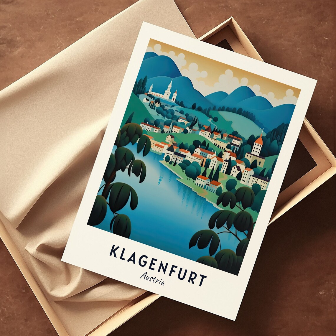 Klagenfurt Austria Lakeside Town Mountain View Travel Poster - Image 3