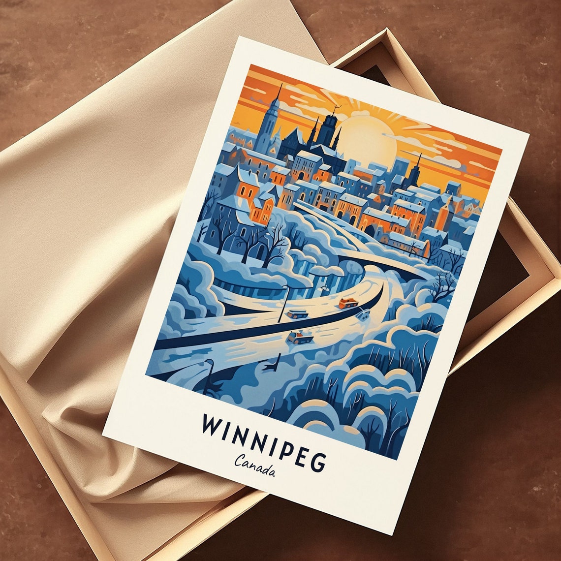 Winnipeg Canada Snowy Winter Sunset Downtown Cityscape Travel Poster - Image 3