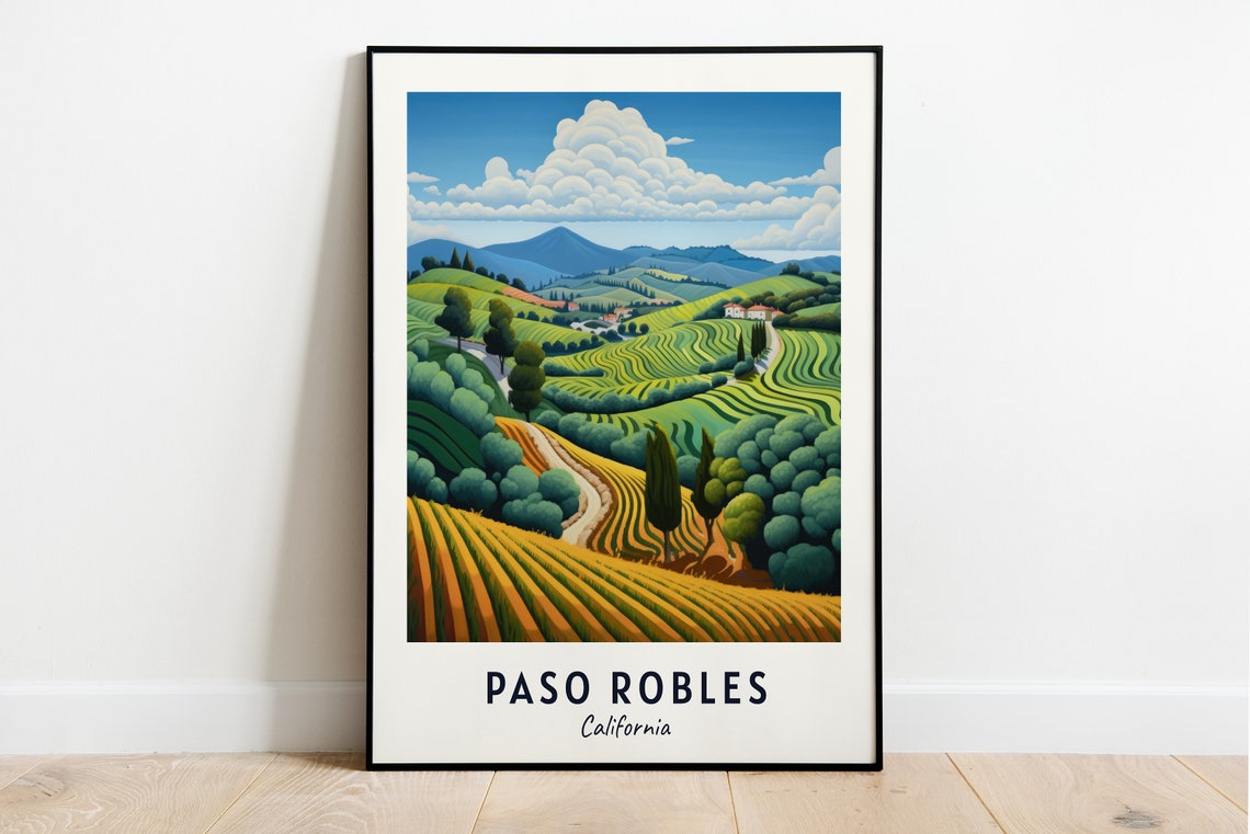 Paso Robles California Vineyard Hills Farmhouses Green Fields Poster