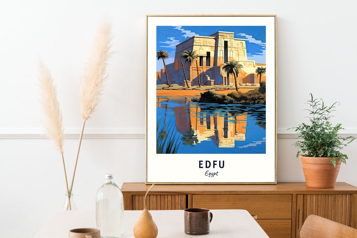 Temple of Edfu Ancient Egypt Riverside Reflection Travel Poster - Image 2