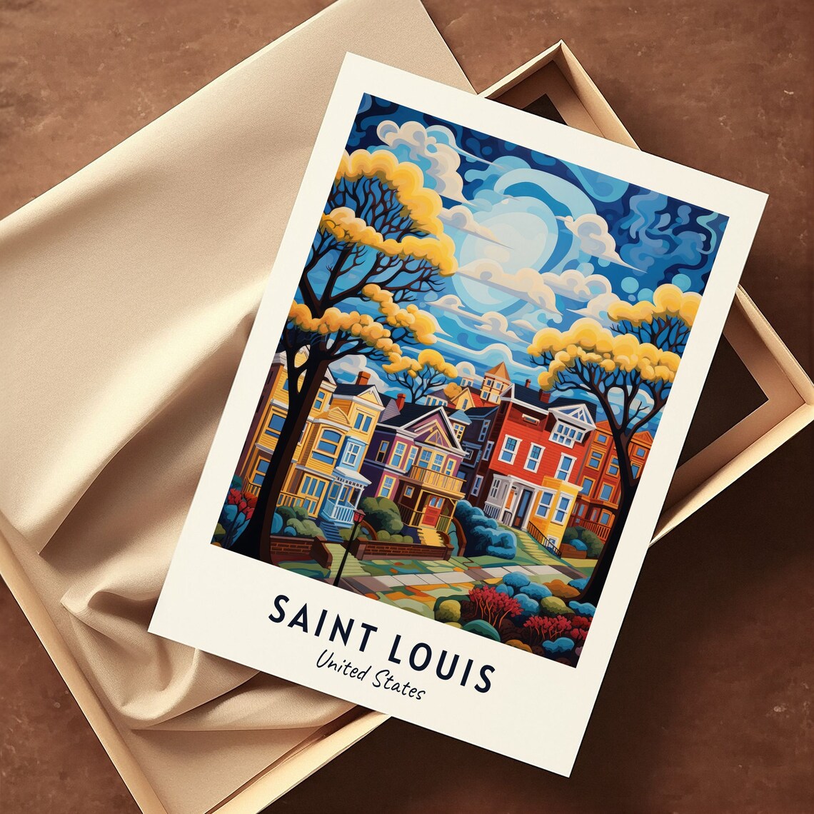 Saint Louis Street Of Colorful Homes With Golden Trees Poster - Image 3