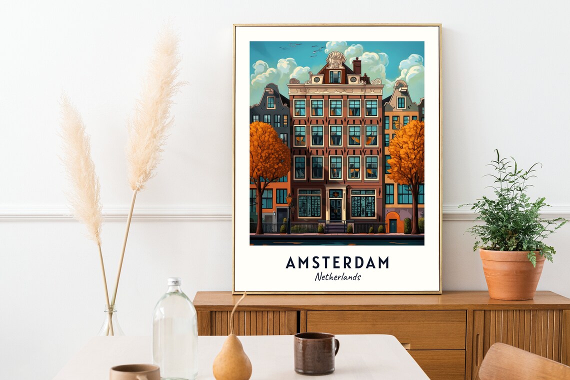 Amsterdam Netherlands Historic Canal Houses Gables Travel Poster - Image 2