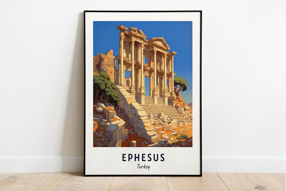 Library of Celsus Ancient Ephesus Marble Ruins Turkey Travel Poster