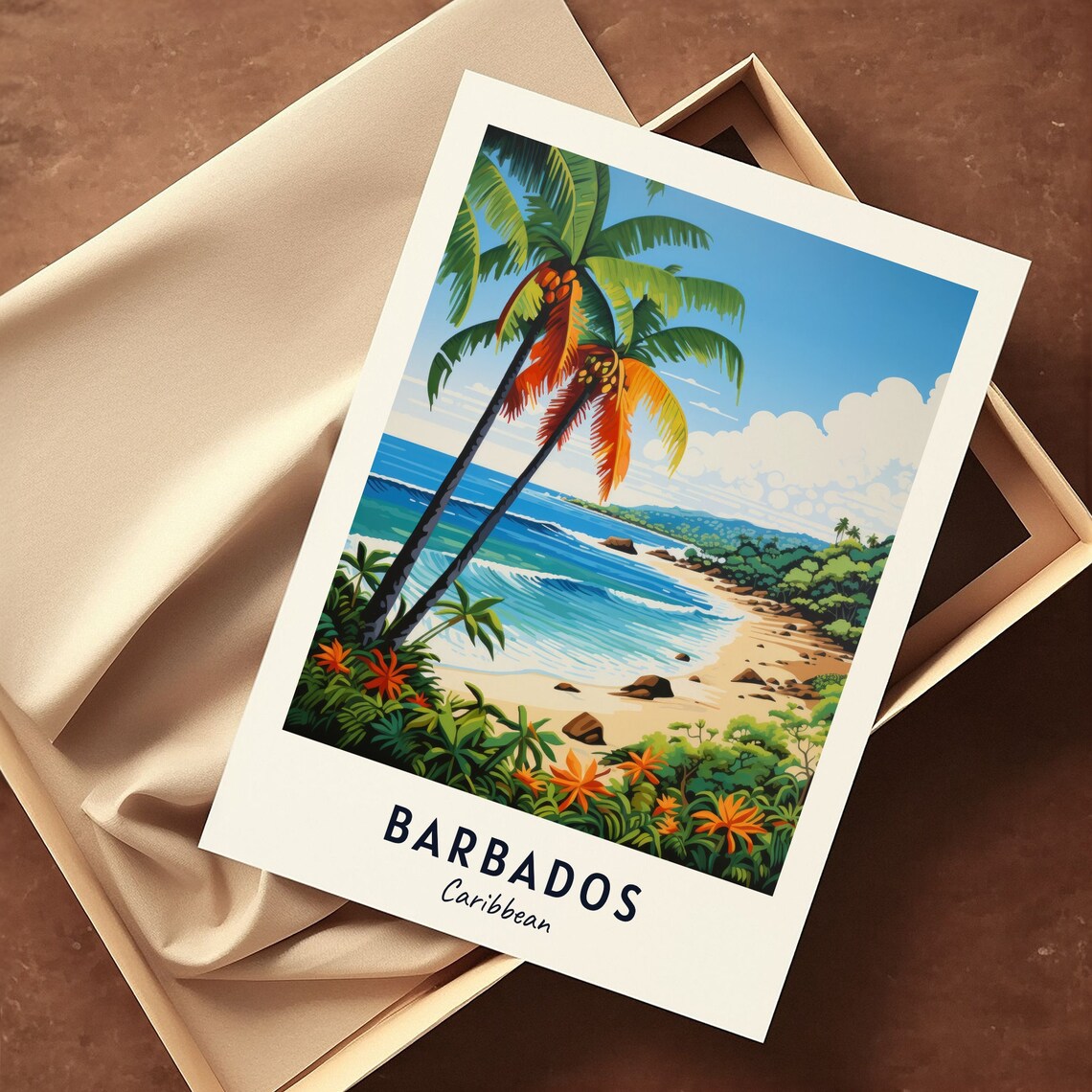 Barbados Caribbean Palm Tree Beach Tropical Scene Travel Poster - Image 3