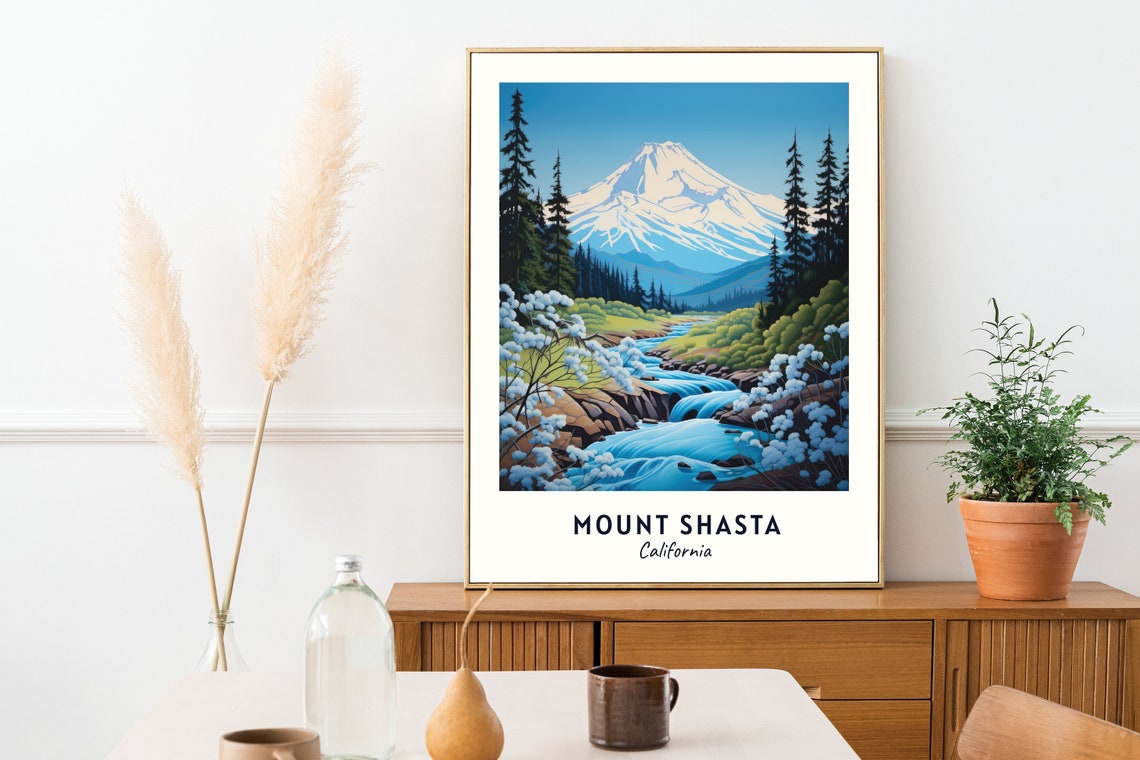 Mount Shasta California Snowcapped Volcano Stream Landscape Poster - Image 2
