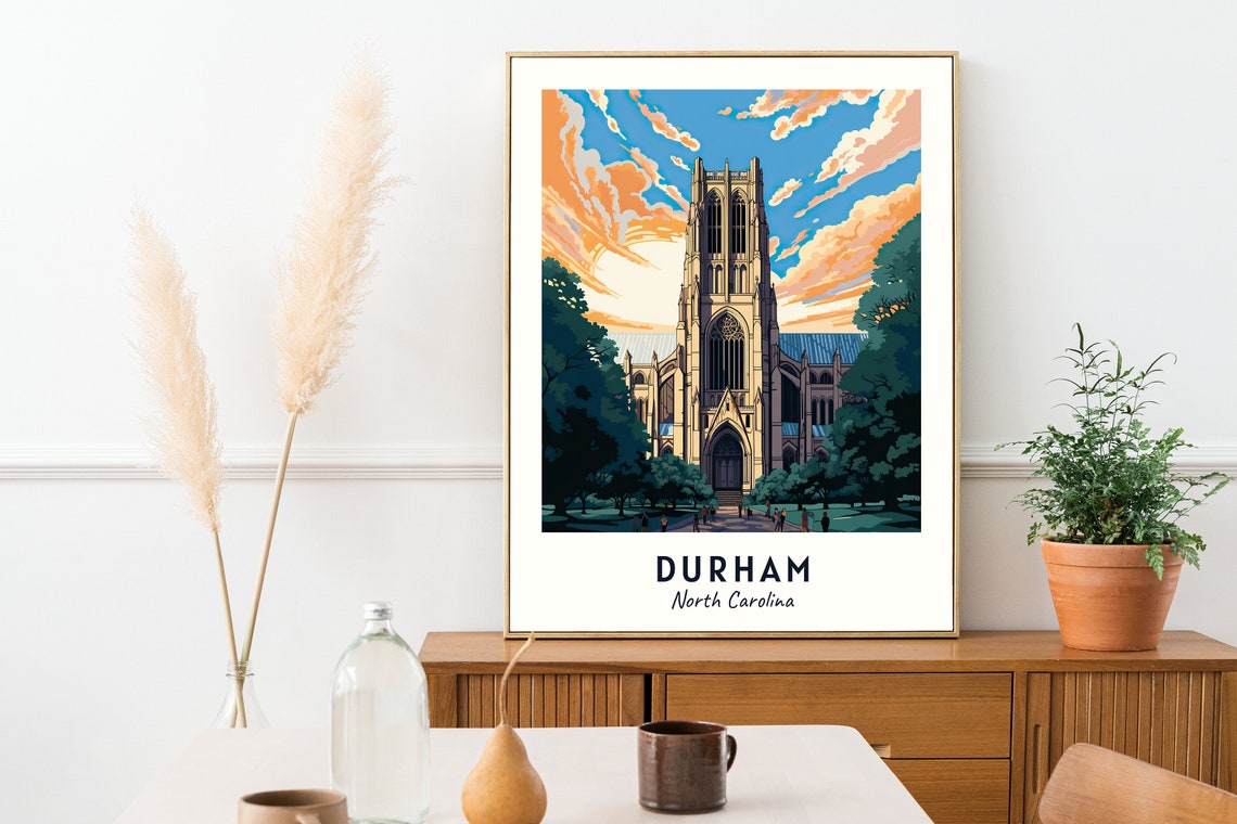 Durham North Carolina Gothic Chapel Sunset Campus Evening Poster - Image 2
