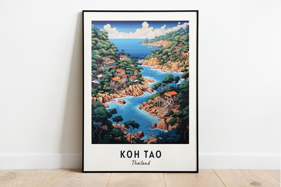 Koh Tao Thailand Rocky Bay And Hillside Cottages Coastal Travel Poster
