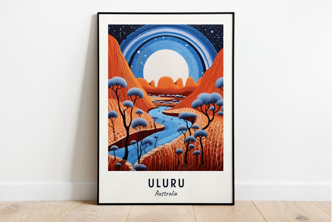 Uluru Australia Red Desert Starry Night Moonrise Landscape Poster
