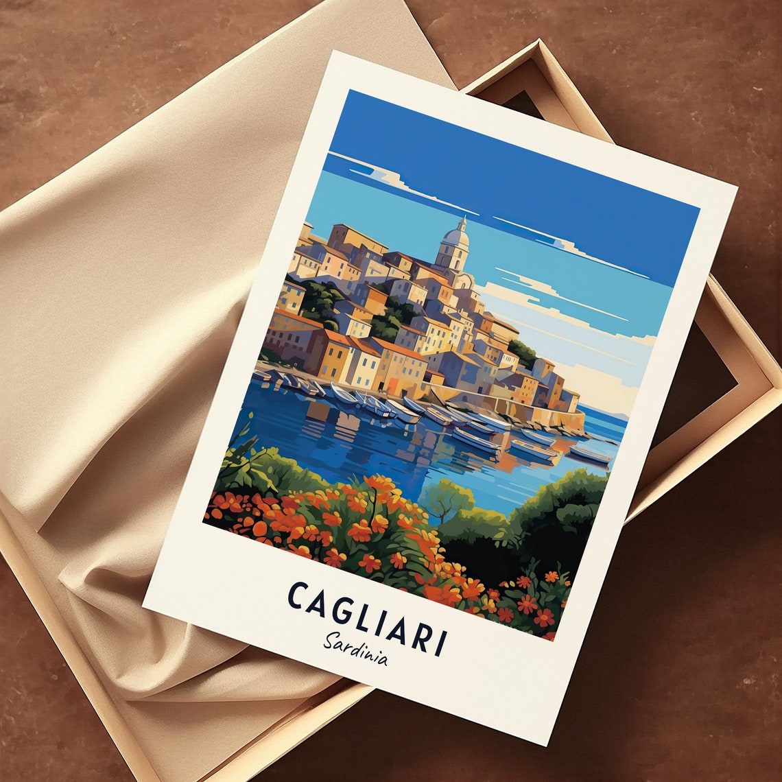 Cagliari Sardinia Old Town Harbor Dome Flowers View Travel Poster - Image 3