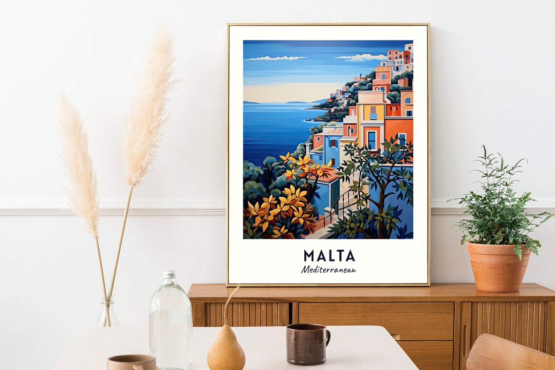 Malta Mediterranean Colorful Cliffside Village Harbour Bay View Poster - Image 2