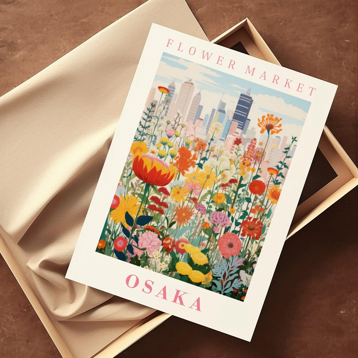 Osaka Japan Flower Market Golden Meadow Skyline Travel Poster - Image 2