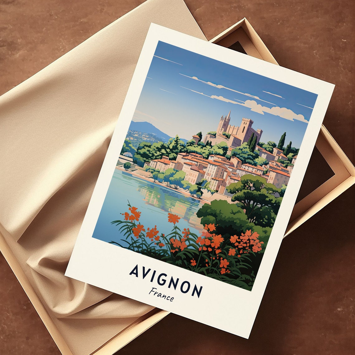 Avignon France Historic Riverside Palace City View Provence Poster - Image 3