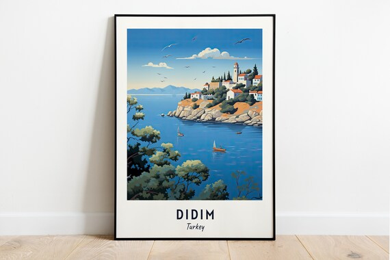Didim Turkey Coastal Hillside Village And Blue Aegean Sailboats Poster