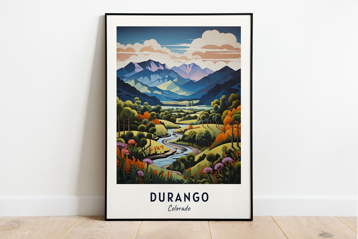 Durango Colorado Mountain River Valley Wildflower Meadow Travel Poster