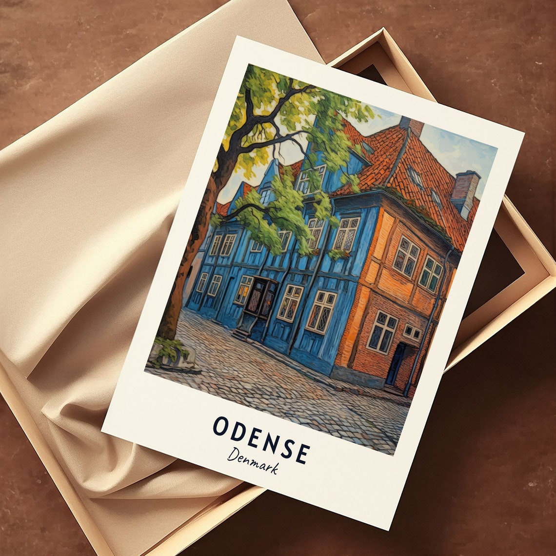 Odense Denmark Historic Blue Half Timbered House Travel Poster - Image 3