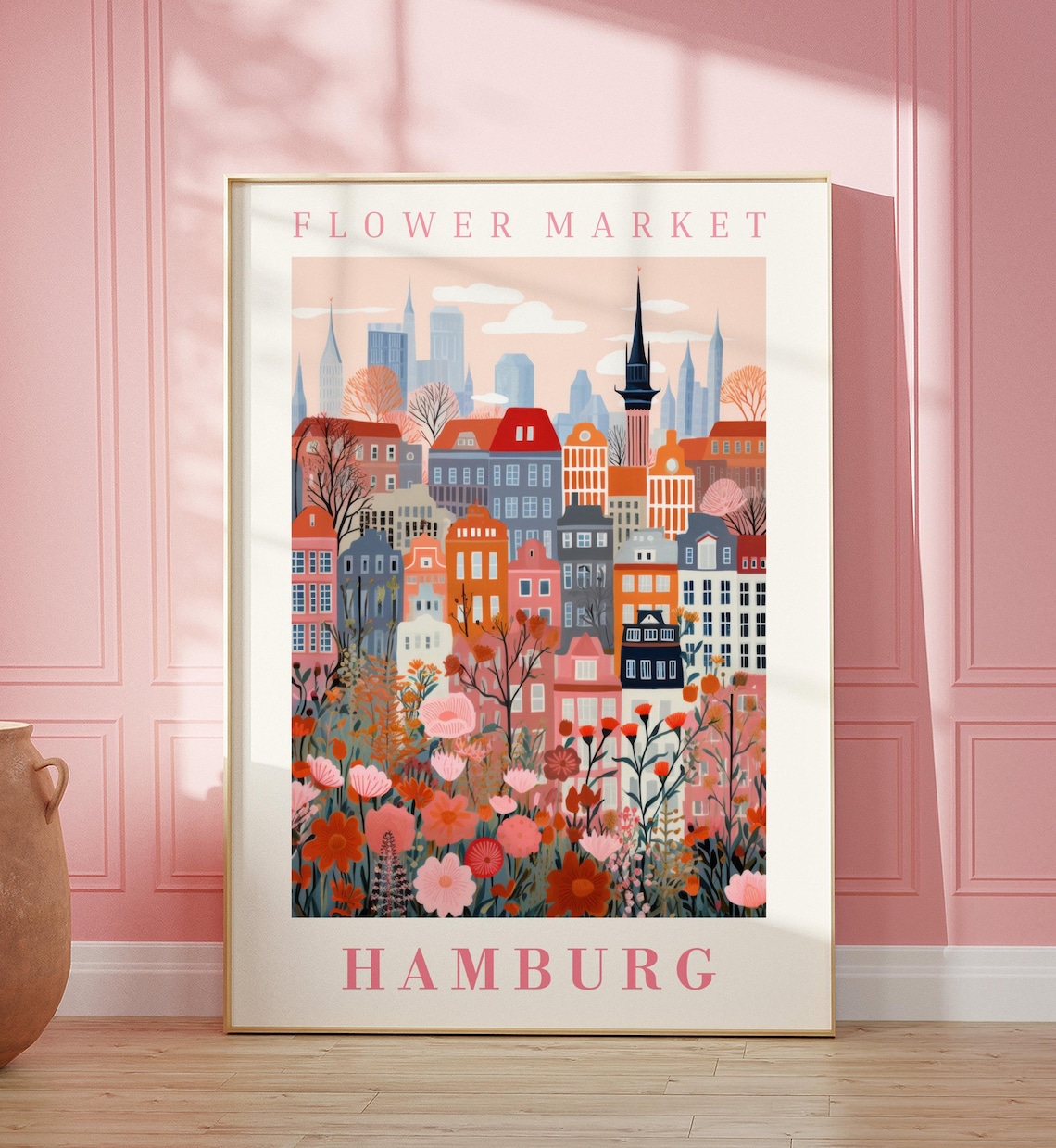 Hamburg Flower Market Travel Poster, Floral Illustration