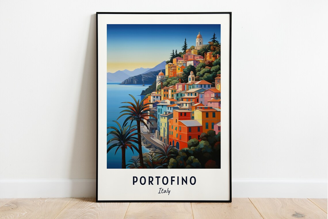 Portofino Italy Colorful Cliffside Village by the Sea Travel Poster