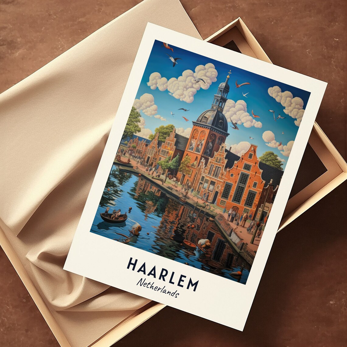 Haarlem Netherlands Canal Cityscape Summer Boats Travel Poster - Image 3