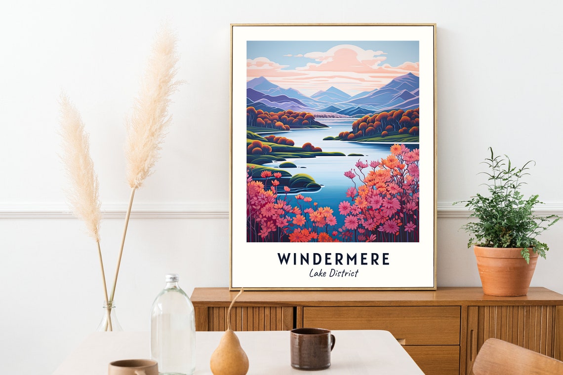 Windermere Lake District Autumn Blossom Lake Vintage Travel Poster - Image 2