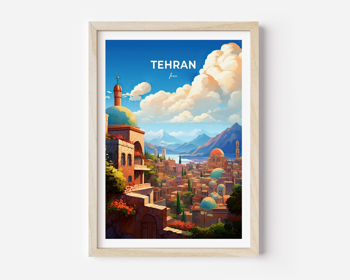 Tehran Iran Domed Cityscape Snow Capped Mountain Vista Poster