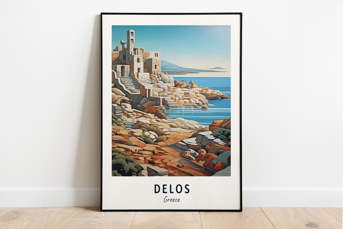 Ancient Coastal Ruins by the Aegean Sea Delos Greece Travel Poster
