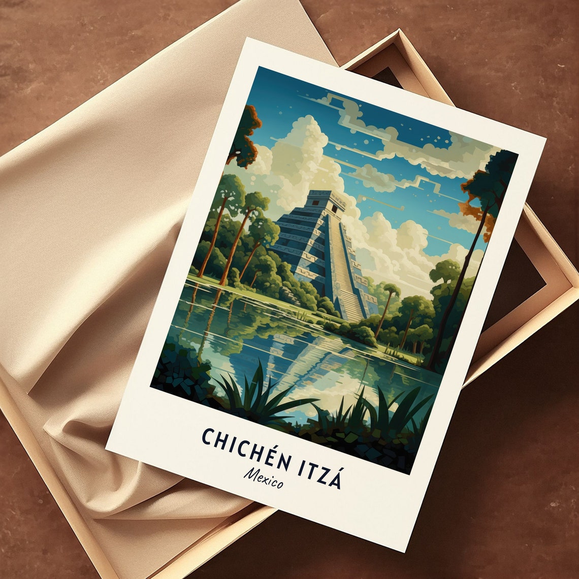 Chichen Itza Mexico Kukulkan Pyramid Jungle Reflection Travel Poster - Image 3