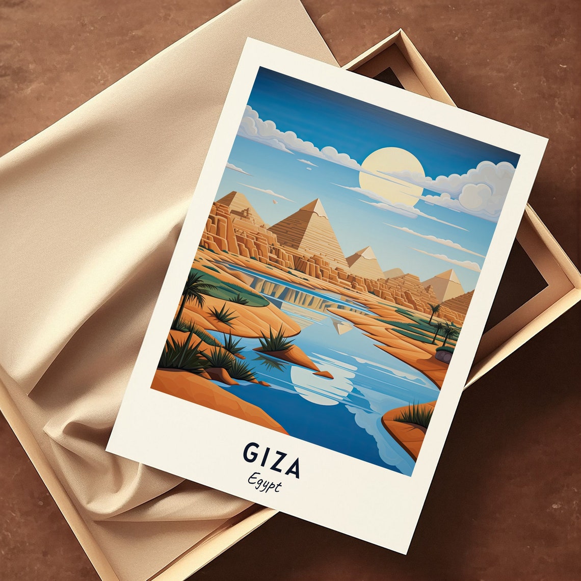 Giza Egypt Great Pyramids Nile River Blue Sky Desert Oasis Poster - Image 3
