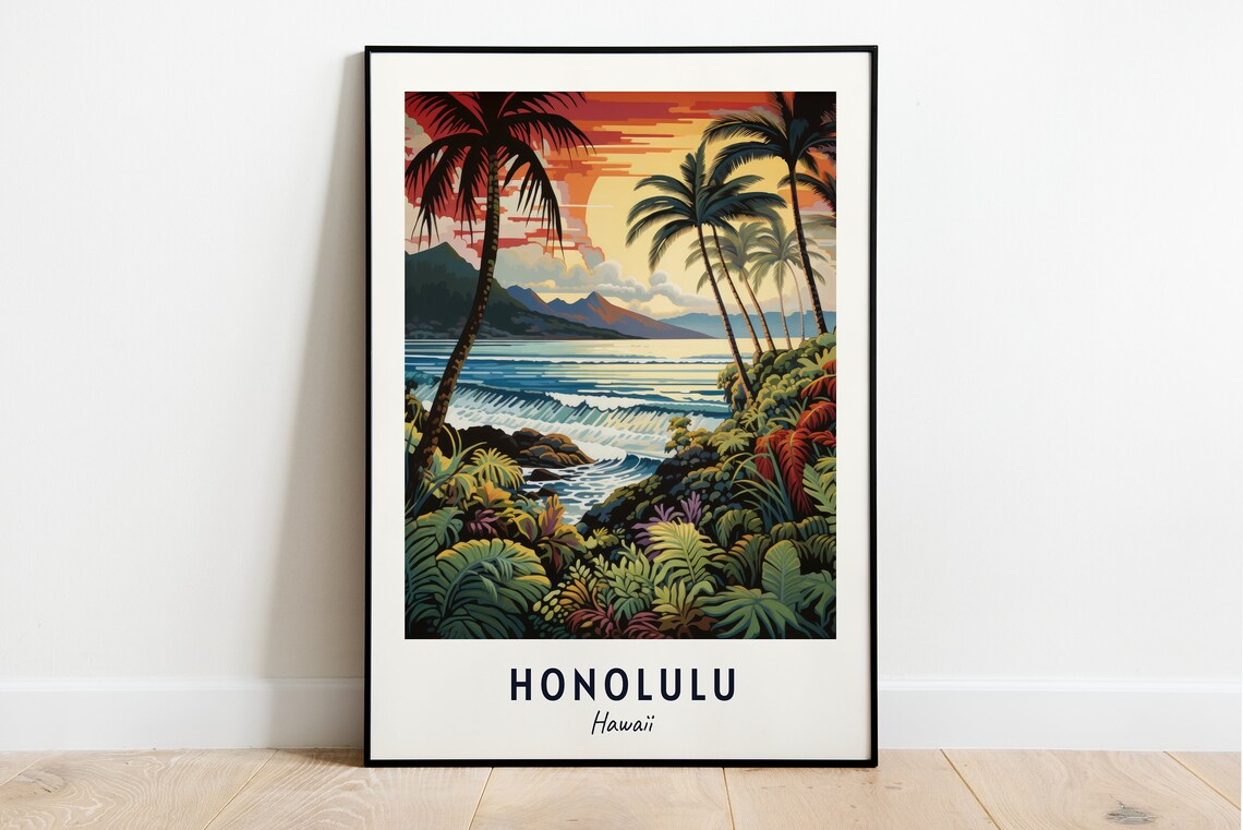 Honolulu Travel Poster, Hawaii City Print