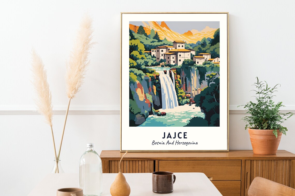 Pliva Waterfall Travel Poster, Jajce Bosnia - Image 2