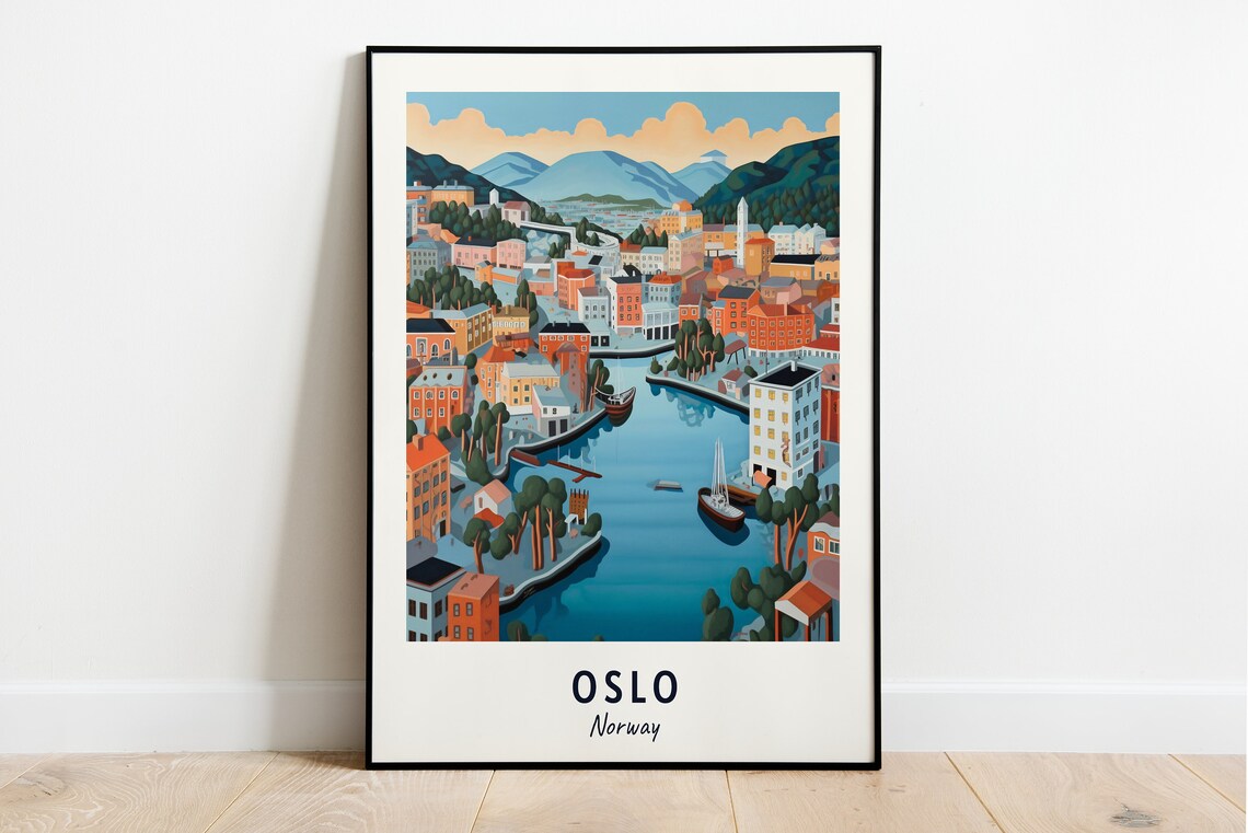 Oslo Norway Travel Poster, City View Wall Art