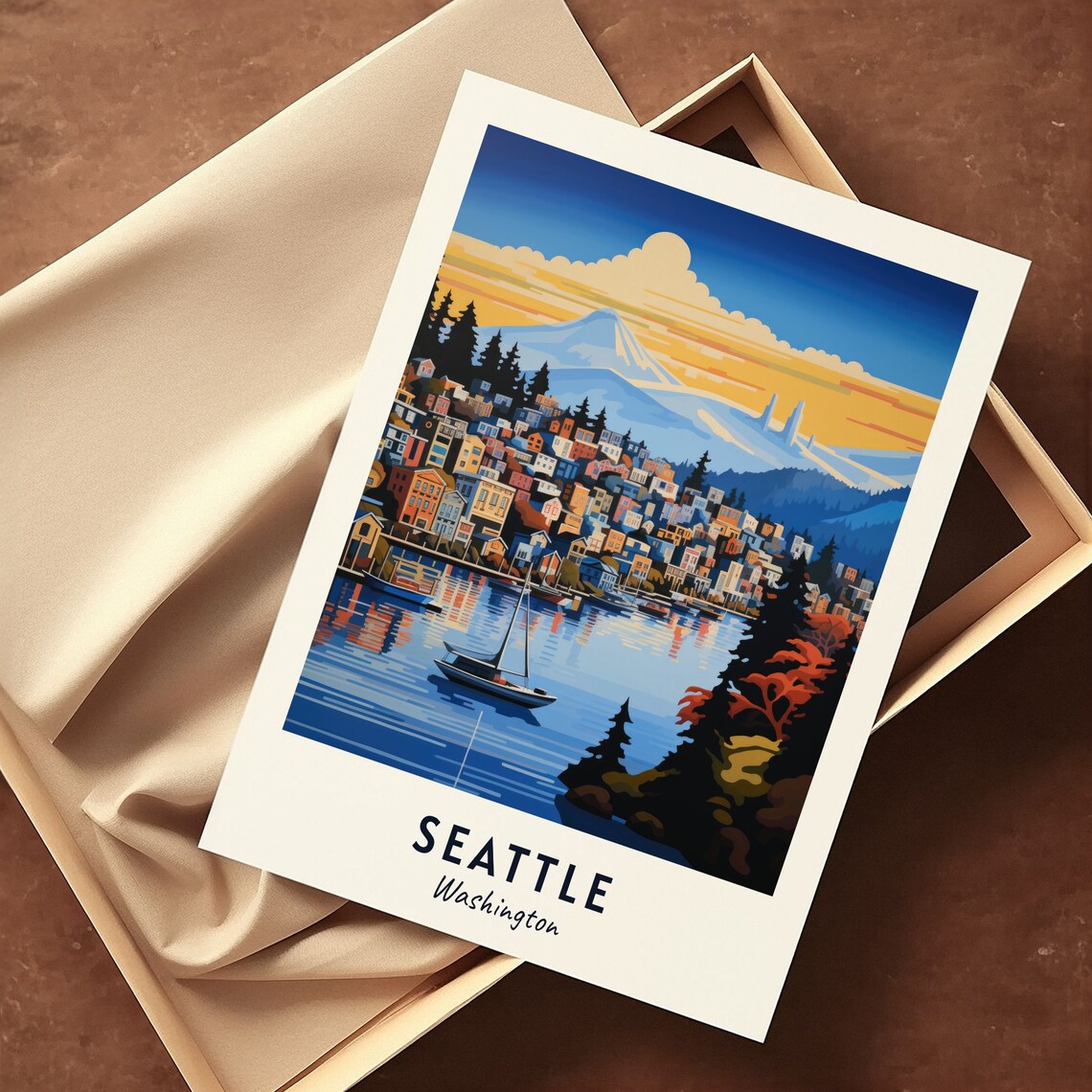Seattle Washington Waterfront Space Needle Mount Rainier Travel Poster - Image 3
