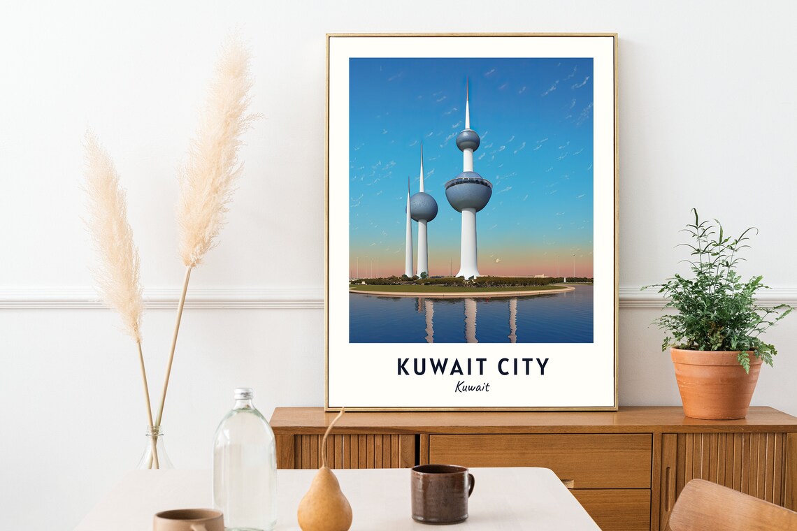 Kuwait City Kuwait Towers Seaside Sunset Reflection Travel Poster - Image 2